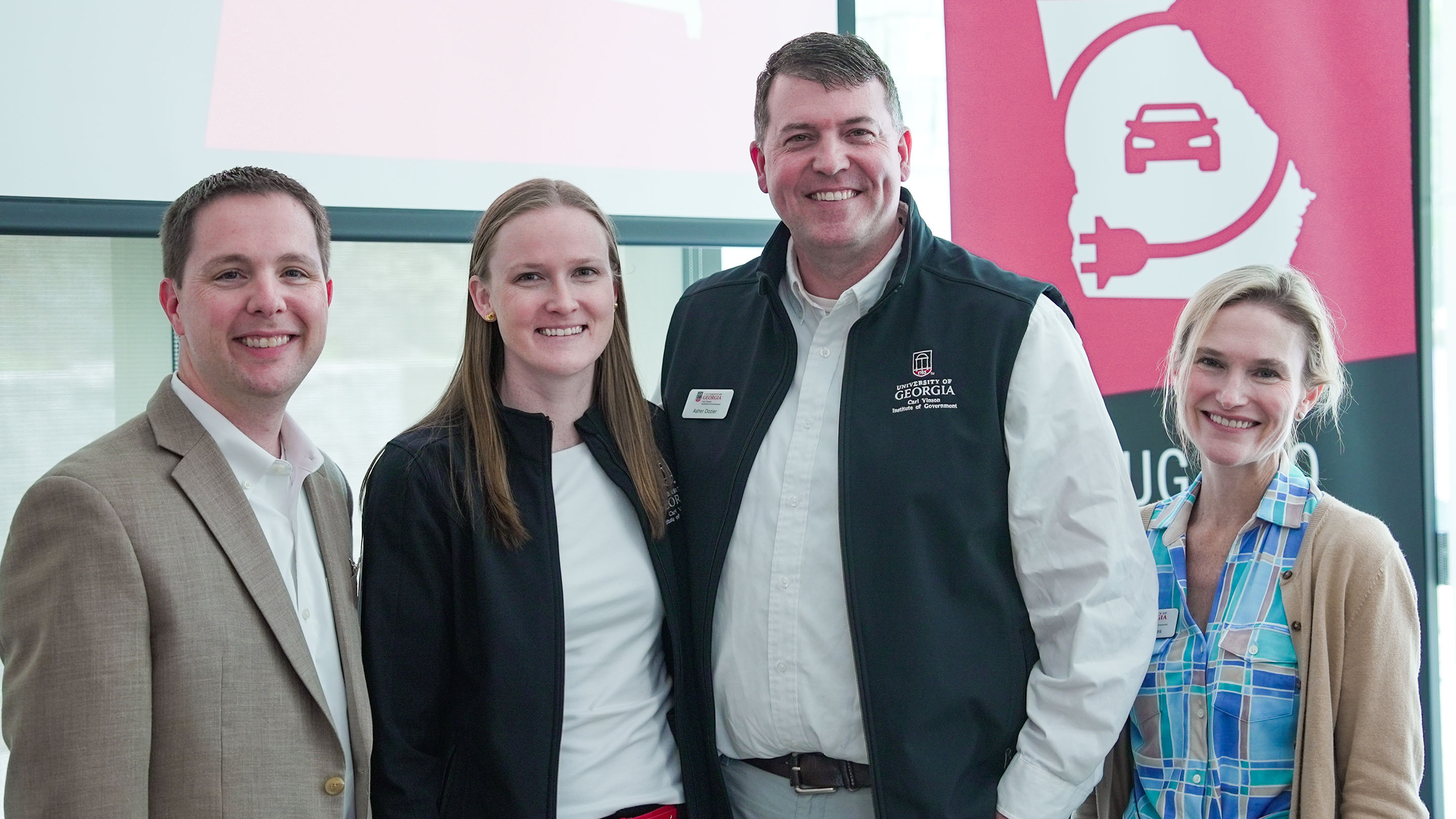 Lincoln Wood, electrification policy manager for Southern Company, with Institute of Government team members Julia Dietz, Asher Dozier and Shana Jones. 
