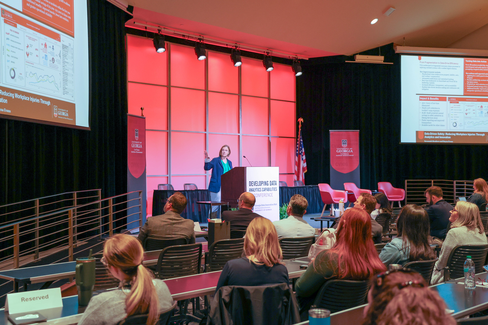 Savannah Hembree presents her gold-medal winning project, “Turning Data into Action,” at the Developing Data Analytics Capabilities Conference. Photo by Cameron Pearce.